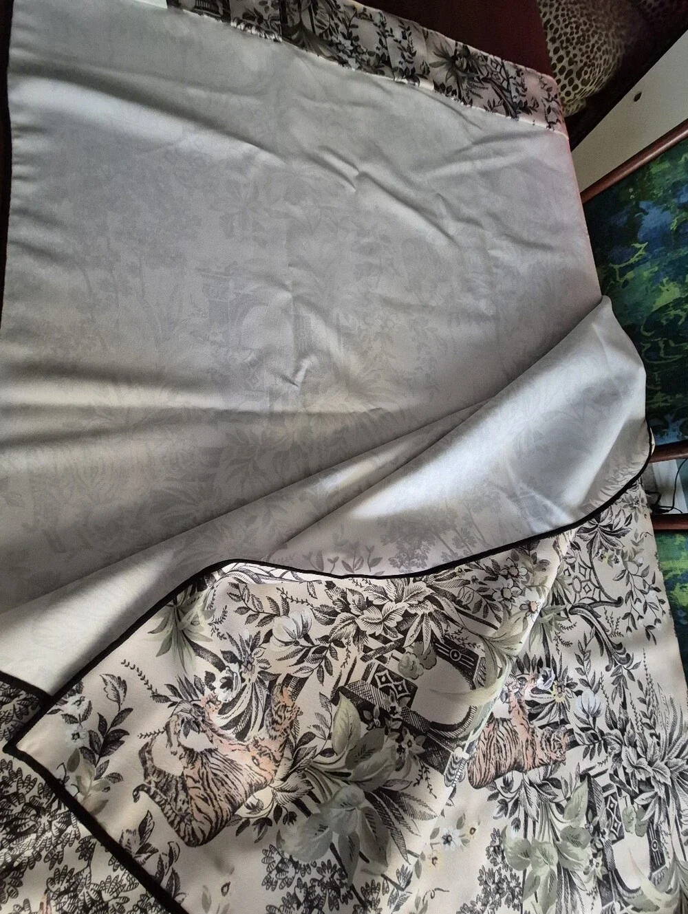 2 pc Window Curtains Asian Toile Jungle Tigers Birds  37